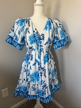 Lilly Pulitzer White and Blue Floral Mini Dress